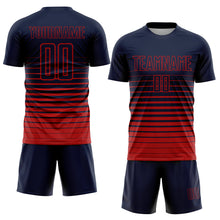 Laden Sie das Bild in den Galerie-Viewer, Custom Navy Red Pinstripe Fade Fashion Sublimation Soccer Uniform Jersey
