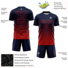 Laden Sie das Bild in den Galerie-Viewer, Custom Navy Red Pinstripe Fade Fashion Sublimation Soccer Uniform Jersey
