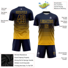 Laden Sie das Bild in den Galerie-Viewer, Custom Navy Gold Pinstripe Fade Fashion Sublimation Soccer Uniform Jersey
