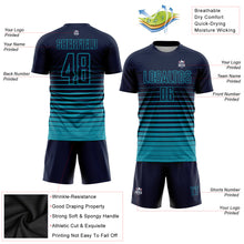 Laden Sie das Bild in den Galerie-Viewer, Custom Navy Teal Pinstripe Fade Fashion Sublimation Soccer Uniform Jersey
