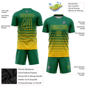 Custom Kelly Green Yellow Pinstripe Fade Fashion Sublimation Soccer Uniform Jersey