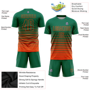 Custom Kelly Green Orange Pinstripe Fade Fashion Sublimation Soccer Uniform Jersey