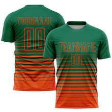 Laden Sie das Bild in den Galerie-Viewer, Custom Kelly Green Orange Pinstripe Fade Fashion Sublimation Soccer Uniform Jersey
