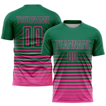 Laden Sie das Bild in den Galerie-Viewer, Custom Kelly Green Pink Pinstripe Fade Fashion Sublimation Soccer Uniform Jersey
