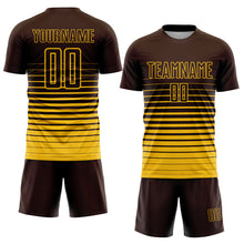 Load image into Gallery viewer, Custom Brown Yellow Pinstripe Fade Fashion Sublimation Soccer Uniform Jersey
