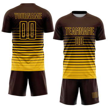 Custom Brown Yellow Pinstripe Fade Fashion Sublimation Soccer Uniform Jersey