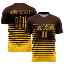 Laden Sie das Bild in den Galerie-Viewer, Custom Brown Yellow Pinstripe Fade Fashion Sublimation Soccer Uniform Jersey
