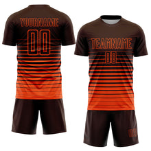 Laden Sie das Bild in den Galerie-Viewer, Custom Brown Orange Pinstripe Fade Fashion Sublimation Soccer Uniform Jersey
