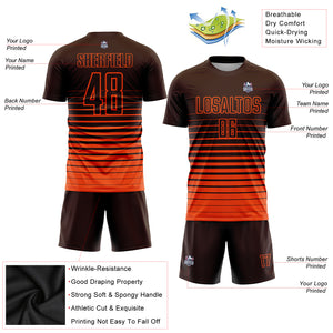 Custom Brown Orange Pinstripe Fade Fashion Sublimation Soccer Uniform Jersey
