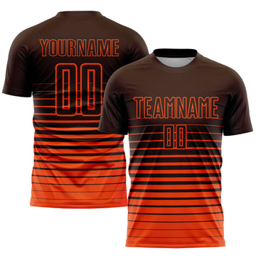 Custom Brown Orange Pinstripe Fade Fashion Sublimation Soccer Uniform Jersey