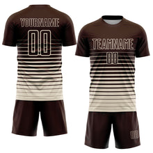 Laden Sie das Bild in den Galerie-Viewer, Custom Brown Cream Pinstripe Fade Fashion Sublimation Soccer Uniform Jersey
