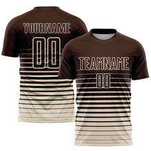 Laden Sie das Bild in den Galerie-Viewer, Custom Brown Cream Pinstripe Fade Fashion Sublimation Soccer Uniform Jersey
