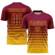 Laden Sie das Bild in den Galerie-Viewer, Custom Maroon Yellow Pinstripe Fade Fashion Sublimation Soccer Uniform Jersey
