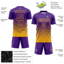 Laden Sie das Bild in den Galerie-Viewer, Custom Purple Gold Pinstripe Fade Fashion Sublimation Soccer Uniform Jersey
