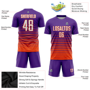 Custom Purple White-Orange Pinstripe Fade Fashion Sublimation Soccer Uniform Jersey