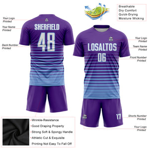 Custom Purple White-Light Blue Pinstripe Fade Fashion Sublimation Soccer Uniform Jersey