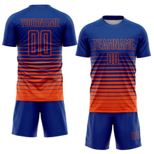 Load image into Gallery viewer, Custom Royal Orange Pinstripe Fade Fashion Sublimation Soccer Uniform Jersey
