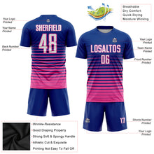 Laden Sie das Bild in den Galerie-Viewer, Custom Royal White-Pink Pinstripe Fade Fashion Sublimation Soccer Uniform Jersey
