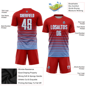 Custom Red White-Light Blue Pinstripe Fade Fashion Sublimation Soccer Uniform Jersey
