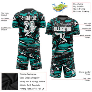 Custom Figure White-Aqua Sublimation Soccer Uniform Jersey