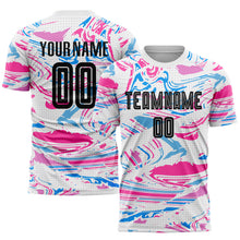 Load image into Gallery viewer, Custom Figure Black-Pink Sublimation Soccer Uniform Jersey
