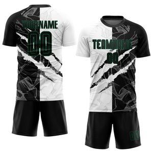 Custom Graffiti Pattern Black-Kelly Green Scratch Sublimation Soccer Uniform Jersey