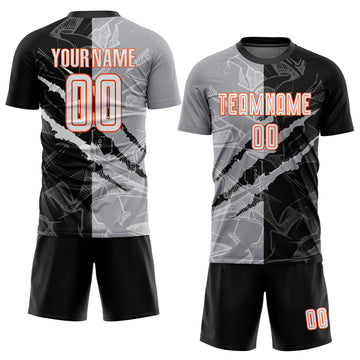Custom Graffiti Pattern White Black Gray-Orange Scratch Sublimation Soccer Uniform Jersey