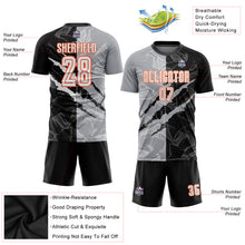Laden Sie das Bild in den Galerie-Viewer, Custom Graffiti Pattern White Black Gray-Orange Scratch Sublimation Soccer Uniform Jersey
