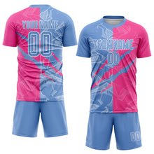 Laden Sie das Bild in den Galerie-Viewer, Custom Graffiti Pattern Light Blue-Pink Scratch Sublimation Soccer Uniform Jersey
