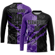 Load image into Gallery viewer, Custom Graffiti Pattern Black Purple-Gray Scratch Sublimation Soccer Uniform Jersey
