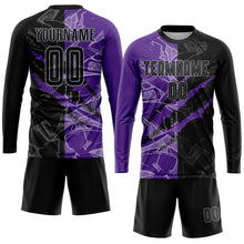 Laden Sie das Bild in den Galerie-Viewer, Custom Graffiti Pattern Black Purple-Gray Scratch Sublimation Soccer Uniform Jersey
