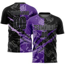 Laden Sie das Bild in den Galerie-Viewer, Custom Graffiti Pattern Black Purple-Gray Scratch Sublimation Soccer Uniform Jersey
