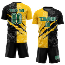 Laden Sie das Bild in den Galerie-Viewer, Custom Graffiti Pattern Kelly Green Black-Yellow Scratch Sublimation Soccer Uniform Jersey
