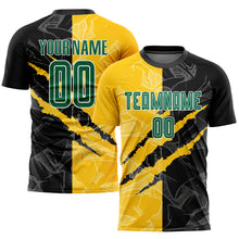 Load image into Gallery viewer, Custom Graffiti Pattern Kelly Green Black-Yellow Scratch Sublimation Soccer Uniform Jersey
