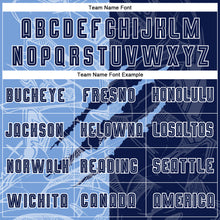 Laden Sie das Bild in den Galerie-Viewer, Custom Graffiti Pattern Navy-Light Blue Scratch Sublimation Soccer Uniform Jersey
