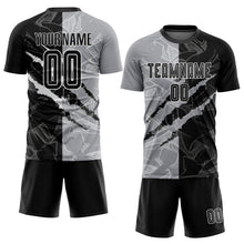 Laden Sie das Bild in den Galerie-Viewer, Custom Graffiti Pattern Black-Gray Scratch Sublimation Soccer Uniform Jersey
