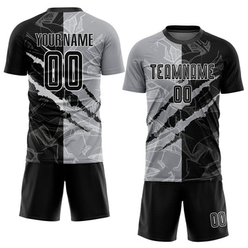 Custom Graffiti Pattern Black-Gray Scratch Sublimation Soccer Uniform Jersey