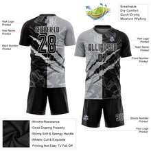 Laden Sie das Bild in den Galerie-Viewer, Custom Graffiti Pattern Black-Gray Scratch Sublimation Soccer Uniform Jersey
