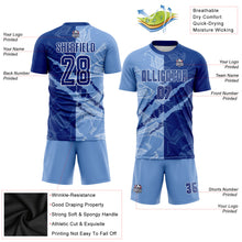 Laden Sie das Bild in den Galerie-Viewer, Custom Graffiti Pattern Royal-Light Blue Scratch Sublimation Soccer Uniform Jersey
