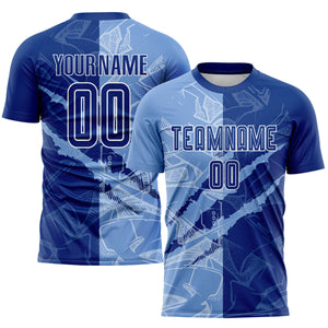 Custom Graffiti Pattern Royal-Light Blue Scratch Sublimation Soccer Uniform Jersey