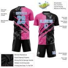 Laden Sie das Bild in den Galerie-Viewer, Custom Graffiti Pattern Light Blue Black-Pink Scratch Sublimation Soccer Uniform Jersey
