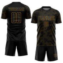 Laden Sie das Bild in den Galerie-Viewer, Custom Black Old Gold Sublimation Soccer Uniform Jersey
