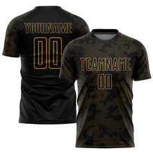 Laden Sie das Bild in den Galerie-Viewer, Custom Black Old Gold Sublimation Soccer Uniform Jersey
