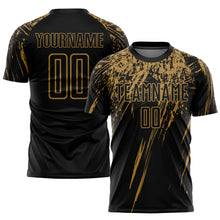 Load image into Gallery viewer, Custom Black Old Gold Sublimation Soccer Uniform Jersey
