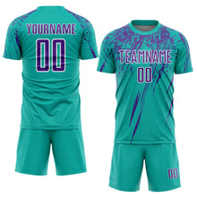 Load image into Gallery viewer, Custom Aqua Purple-White Sublimation Soccer Uniform Jersey
