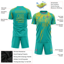 Laden Sie das Bild in den Galerie-Viewer, Custom Aqua Gold Sublimation Soccer Uniform Jersey
