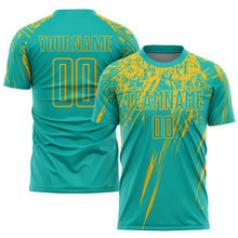 Laden Sie das Bild in den Galerie-Viewer, Custom Aqua Gold Sublimation Soccer Uniform Jersey
