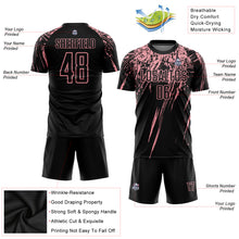 Laden Sie das Bild in den Galerie-Viewer, Custom Black Medium Pink Sublimation Soccer Uniform Jersey
