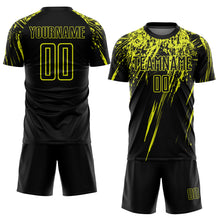 Laden Sie das Bild in den Galerie-Viewer, Custom Black Neon Yellow Sublimation Soccer Uniform Jersey
