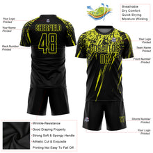 Laden Sie das Bild in den Galerie-Viewer, Custom Black Neon Yellow Sublimation Soccer Uniform Jersey
